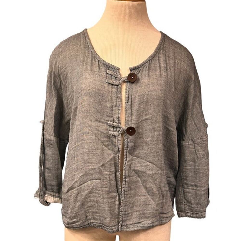 Et' Lois 2 Button Jacket Lightweight Cotton Lagenlook Size XS Blue Made in USA